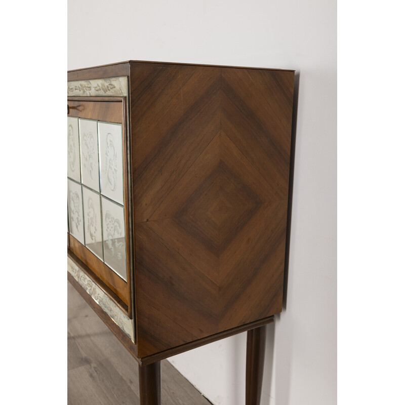 Vintage bar cabinet in walnut wood and glass, Italy 1950