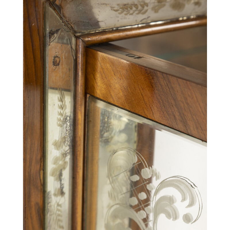 Vintage bar cabinet in walnut wood and glass, Italy 1950