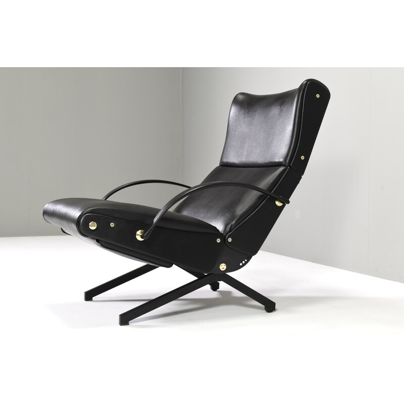 Fauteuil vintage P40 en laiton et métal laqué noir par Osvaldo Borsani pour Tecno, Italie 1960