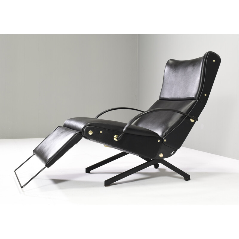 Vintage P40 armchair in brass and black lacquered metal by Osvaldo Borsani for Tecno, Italy 1960