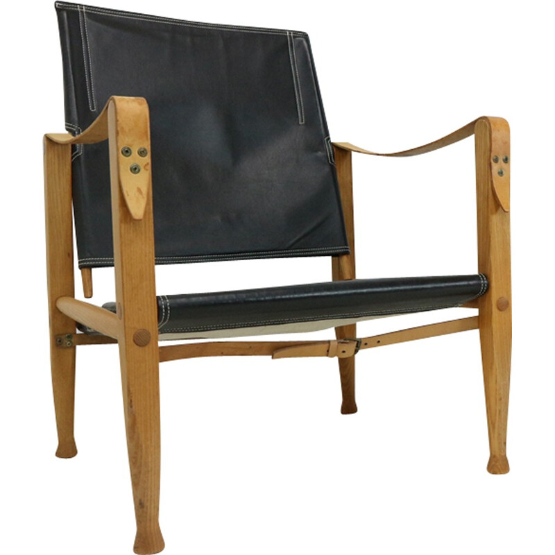 Paire de fauteuils en cuir noir Safari de Kaare Klint - 1950