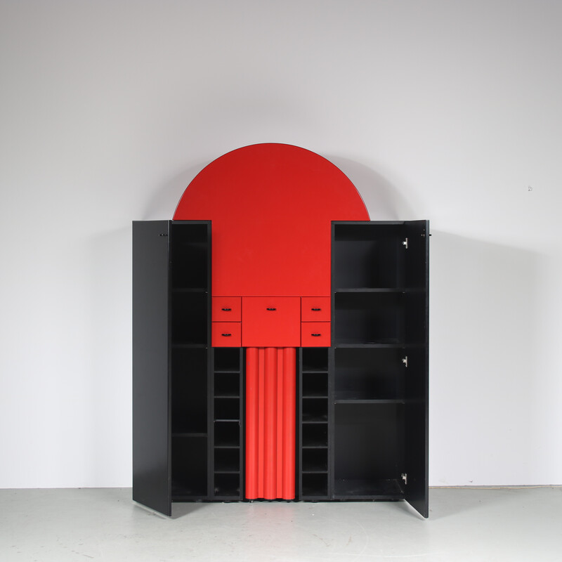 Vintage “Duo” cabinet in black and red laminated wood by Peter Maly for Interlübke, Germany 1980