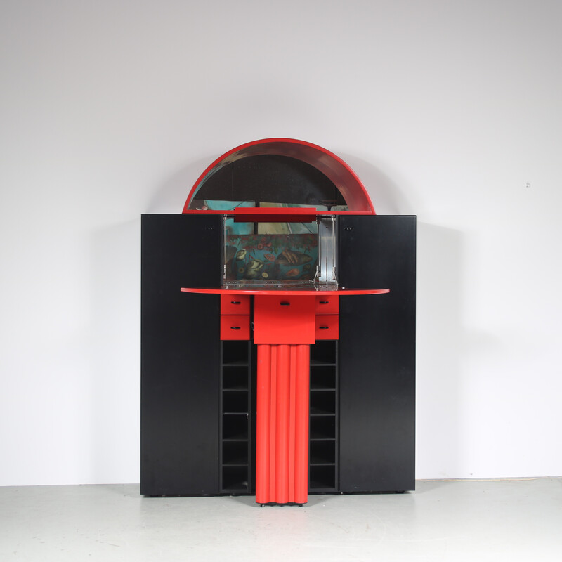 Vintage “Duo” cabinet in black and red laminated wood by Peter Maly for Interlübke, Germany 1980
