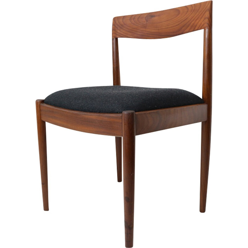 Set of 6 black wool and teak dining chairs from Lübke - 1960s