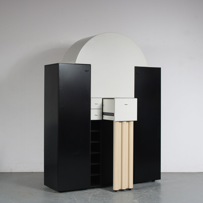 Vintage “Duo” sideboard in black and white laminated wood by Peter Maly for Interlübke, Germany 1980