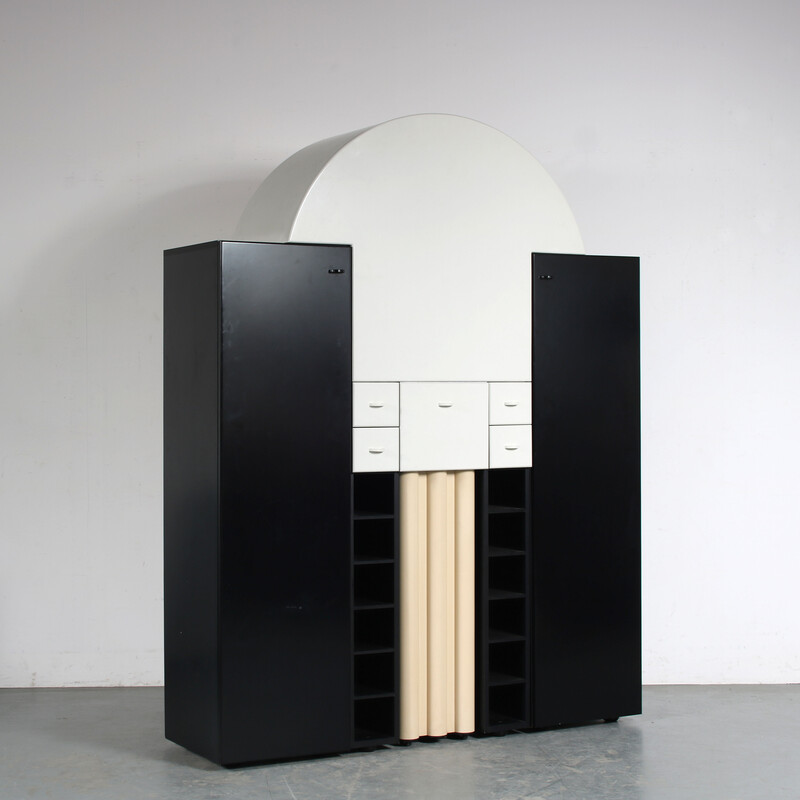 Vintage “Duo” sideboard in black and white laminated wood by Peter Maly for Interlübke, Germany 1980