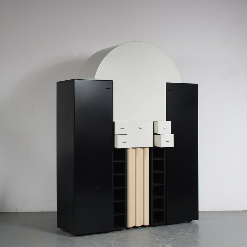 Vintage “Duo” sideboard in black and white laminated wood by Peter Maly for Interlübke, Germany 1980