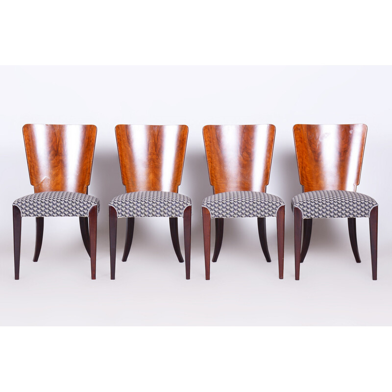 Set of 4 vintage Art Deco chairs in beech and walnut by Jindrich Halabala for Up Zavody, Czec