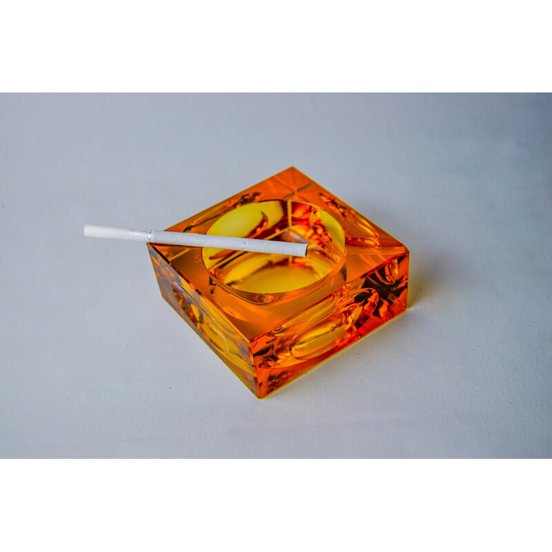 Vintage orange ice cube ashtray in murano glass by Antonio Imperatore, Italy 1970