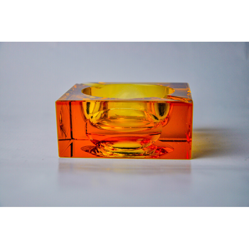 Vintage orange ice cube ashtray in murano glass by Antonio Imperatore, Italy 1970