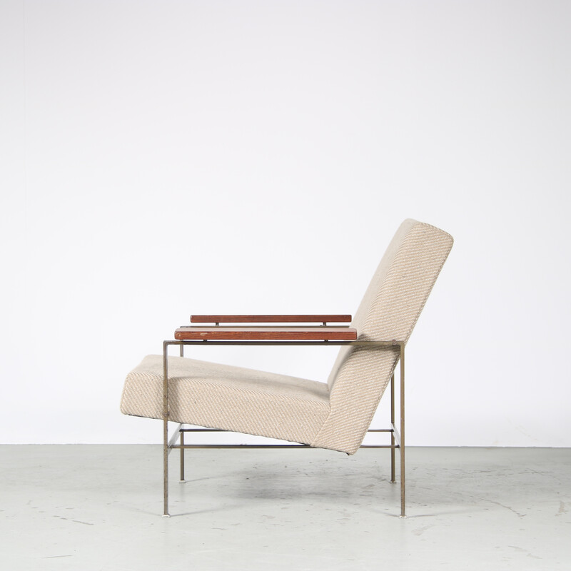 Vintage armchair in steel and brown wood by Rob Parry for Gelderland, Netherlands 1950