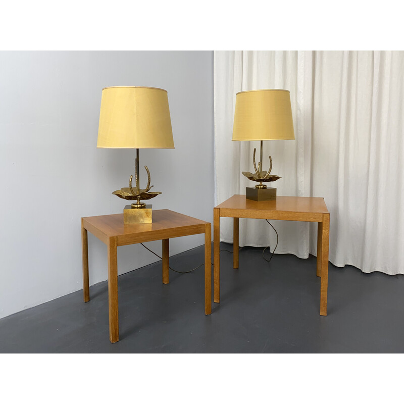 Pair of vintage Nenuphar Water Lily table lamps in bronze and brass for Maison Charles, France 1960