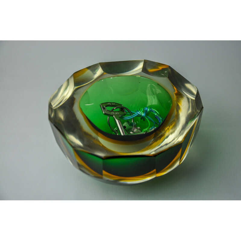 Vintage green and yellow Murano glass pocket organizer for Seguso, Italy 1970
