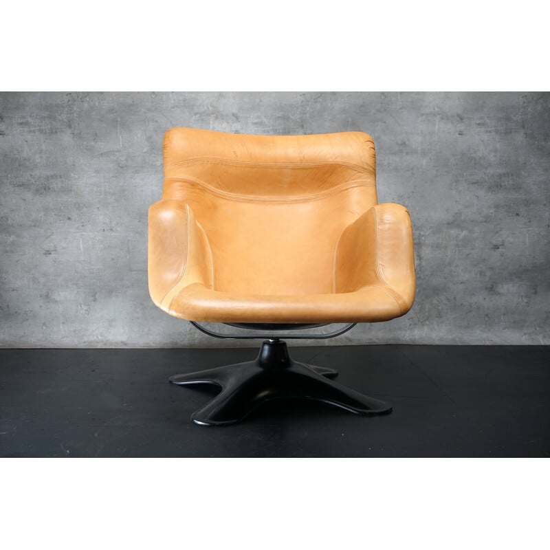 Vintage cognac leather armchair by Yrjo Kukkapuro for Haimi Karuselli, 1960