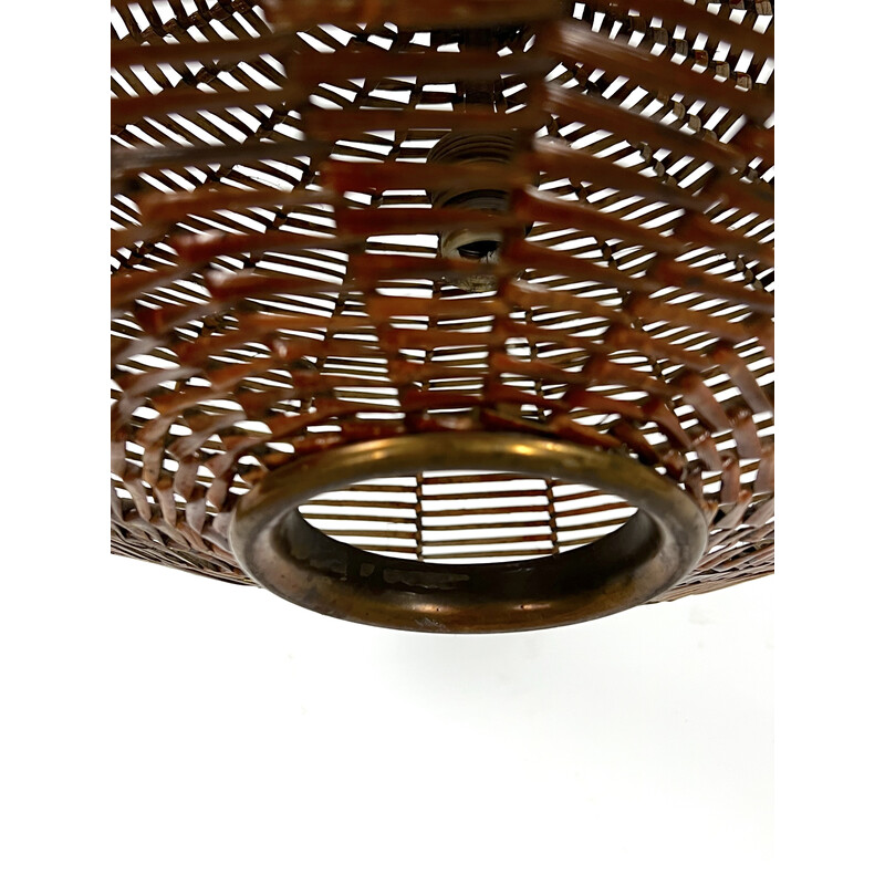 Vintage rattan and brass chandelier, Italy 1950