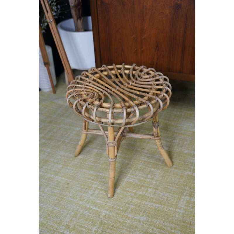 Tabouret vintage en rotin par Franco Albini pour Vittorio Bonacina, Italie 1960