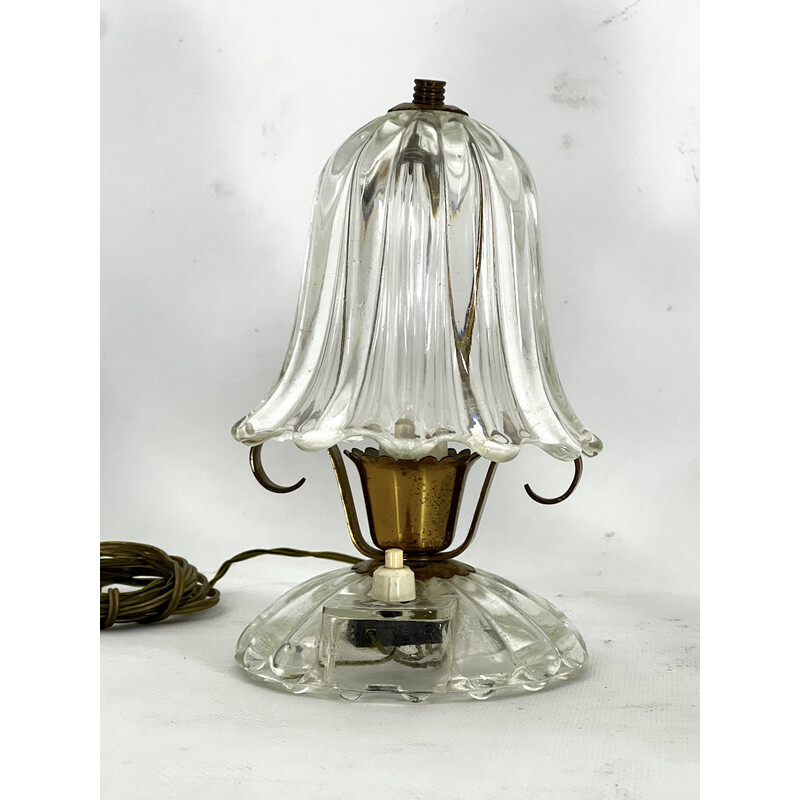 Pair of vintage Murano glass and brass table lamps by Ercole Barovier, 1940