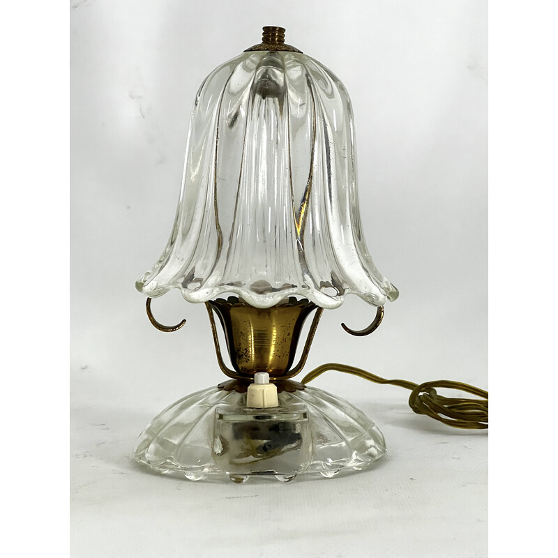 Coppia di lampade da tavolo vintage in vetro di Murano e ottone di Ercole Barovier, 1940