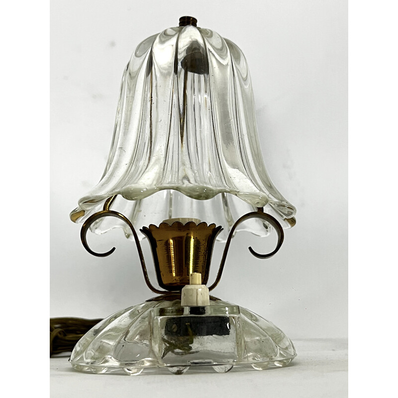 Pair of vintage Murano glass and brass table lamps by Ercole Barovier, 1940