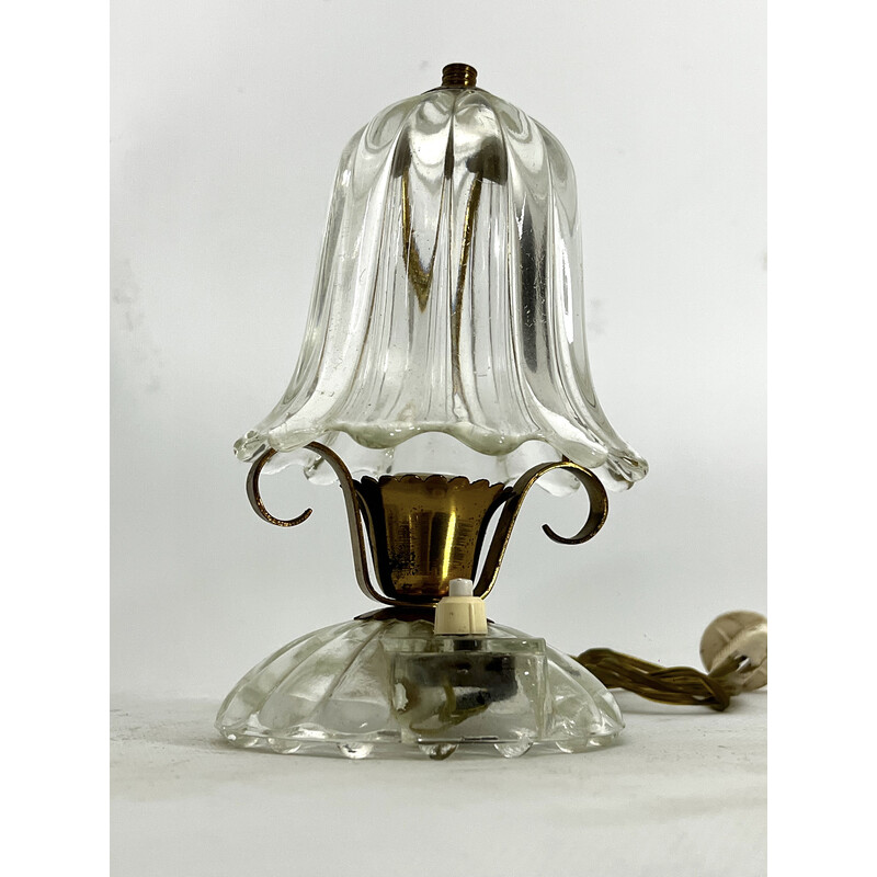 Paire de lampes de table vintage en verre de Murano et laiton par Ercole Barovier, 1940