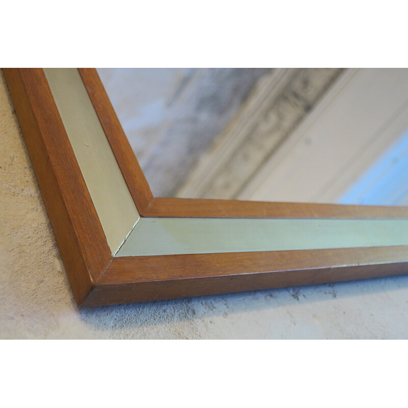 Vintage teak and brass wall mirror by Aksel Kjersgaard, Denmark 1960