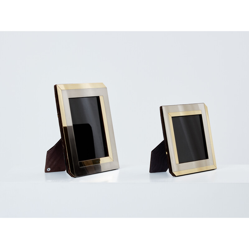 Pair of brass and chrome photo frames by Romeo Rega, Italy 1970