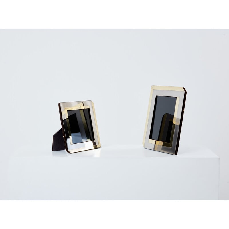 Pair of brass and chrome photo frames by Romeo Rega, Italy 1970