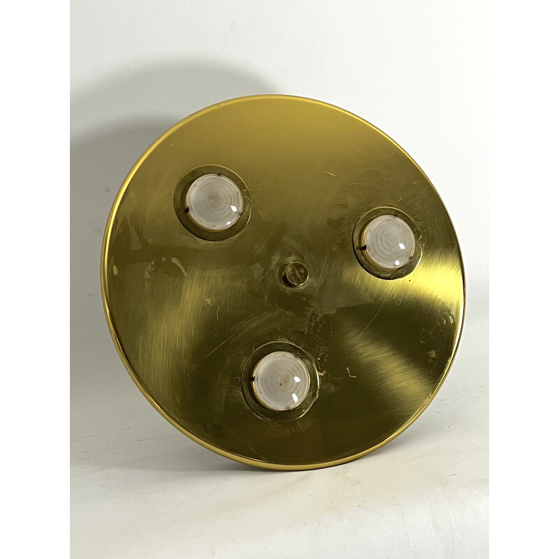 Vintage round ceiling lamp in golden brass, Italy 1970