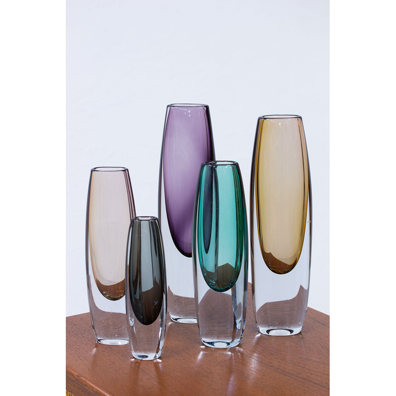 Vintage glass vases by Gunnar Nylund for Strömbergshytta, Sweden 1950