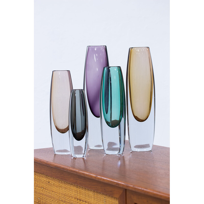 Vases vintage par Gunnar Nylund en verre pour Strömbergshytta, Suède 1950