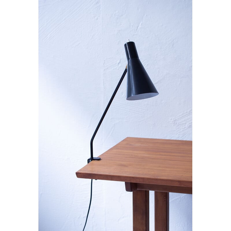 Lámpara de escritorio vintage de pinza de acero y aluminio de Alf Svensson para Bergboms, Suecia 1950