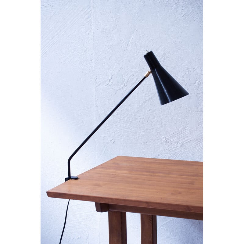 Lámpara de escritorio vintage de pinza de acero y aluminio de Alf Svensson para Bergboms, Suecia 1950