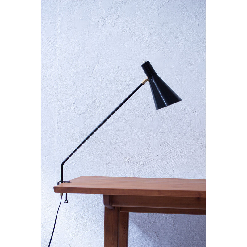 Vintage steel and aluminum clamp desk lamp by Alf Svensson for Bergboms, Sweden 1950