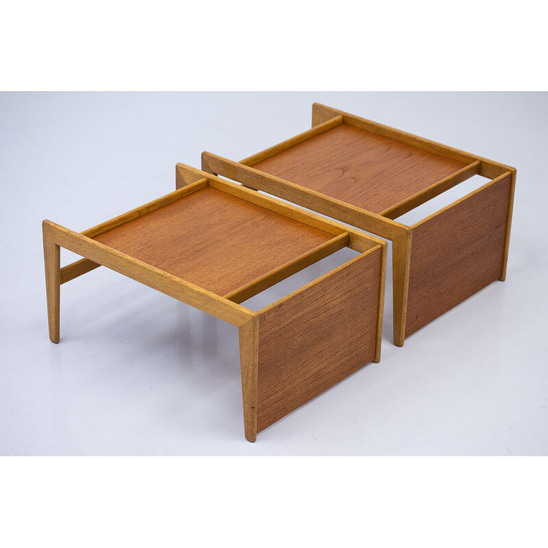 Paire de tables de chevet vintage Nikko en chêne massif et teck par Yngvar Sandström pour Nordiska Kompaniet, 1960