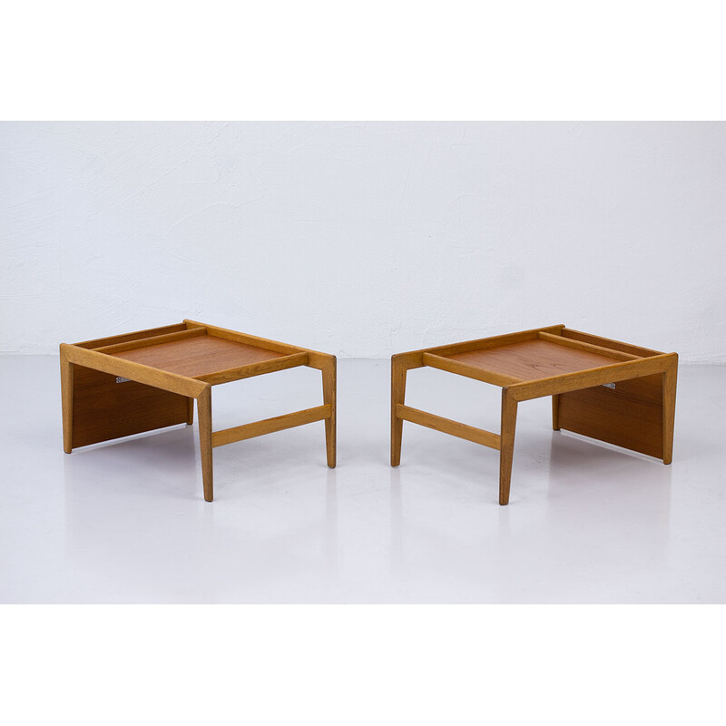 Pair of vintage Nikko bedside tables in solid oak and teak by Yngvar Sandström for Nordiska Kompaniet, 1960