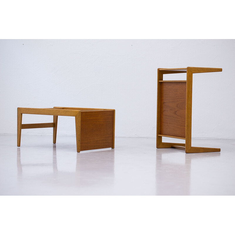 Pair of vintage Nikko bedside tables in solid oak and teak by Yngvar Sandström for Nordiska Kompaniet, 1960