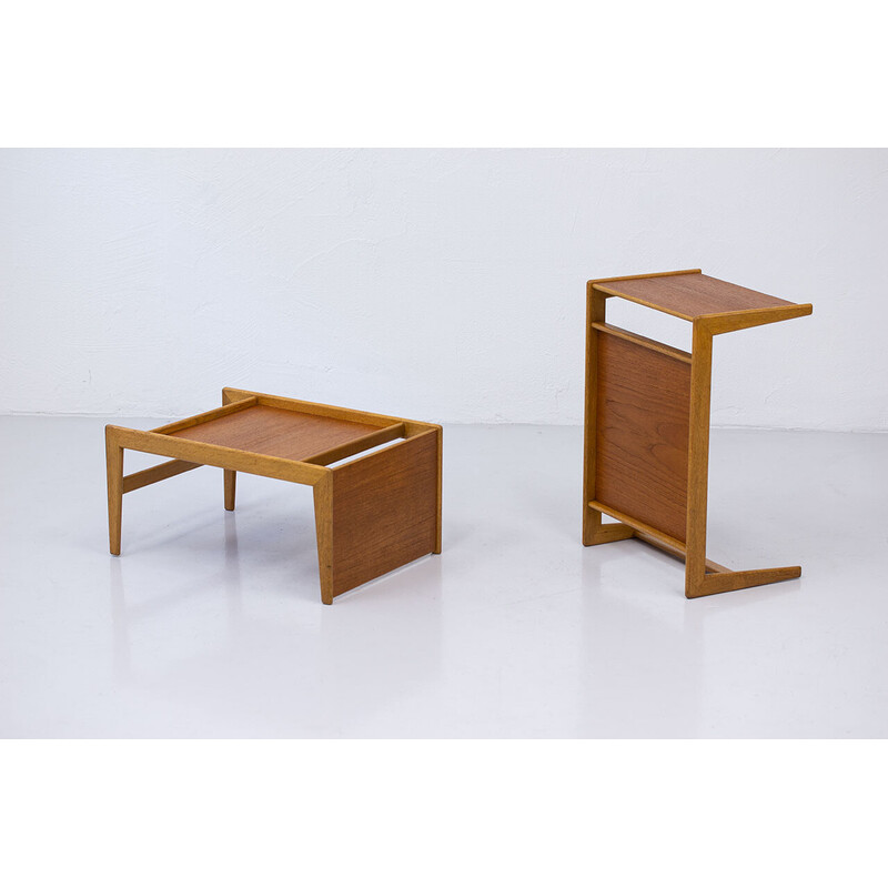 Pair of vintage Nikko bedside tables in solid oak and teak by Yngvar Sandström for Nordiska Kompaniet, 1960