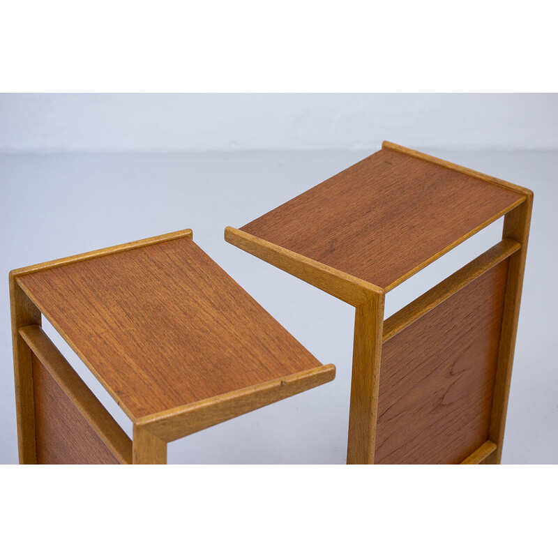 Paire de tables de chevet vintage Nikko en chêne massif et teck par Yngvar Sandström pour Nordiska Kompaniet, 1960