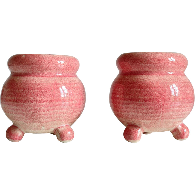 Pair of vintage pink ceramic candlestick, 1990