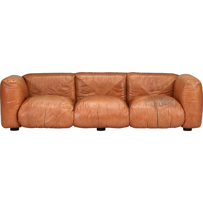 Vintage 3-seater sofa in beige leather by Mario Marenco for Arflex, Italy 1970