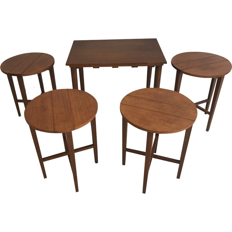 Set of 4 mid-century nesting tables in wood, England - 1960s