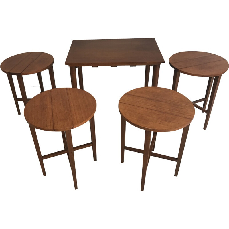 Suite de 4 tables gigognes vintage en bois, Angleterre - 1960