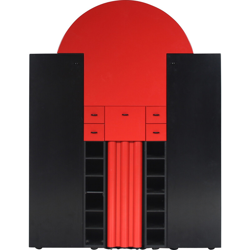 Vintage “Duo” cabinet in black and red laminated wood by Peter Maly for Interlübke, Germany 1980