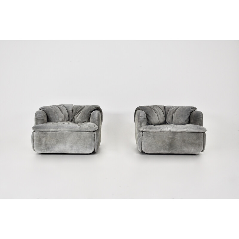 Vintage seat set in grey and blue suede by Alberto Rosselli for Saporiti, Italy 1970