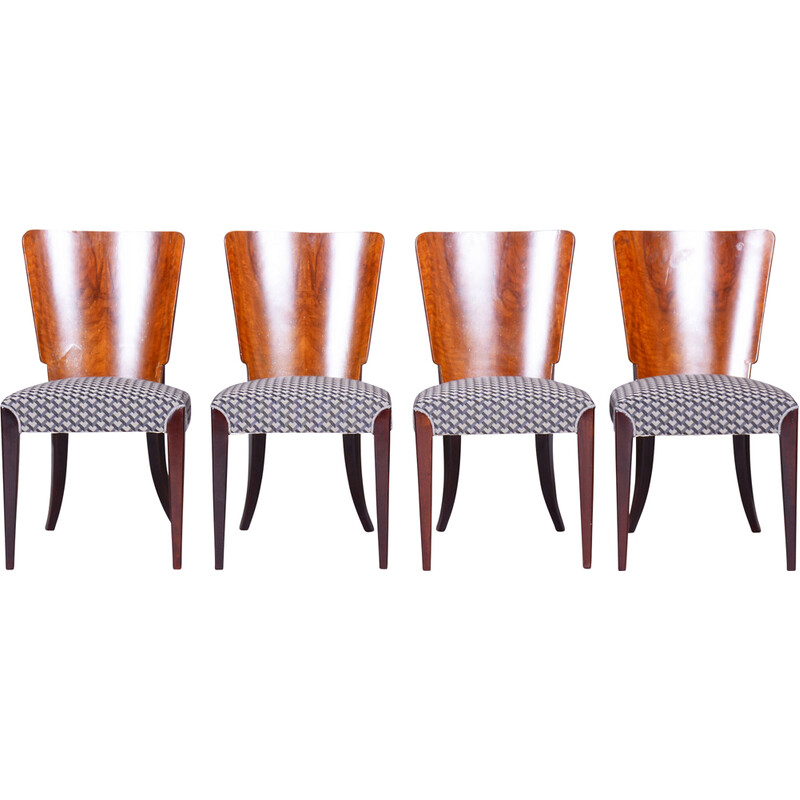 Set of 4 vintage Art Deco chairs in beech and walnut by Jindrich Halabala for Up Zavody, Czec