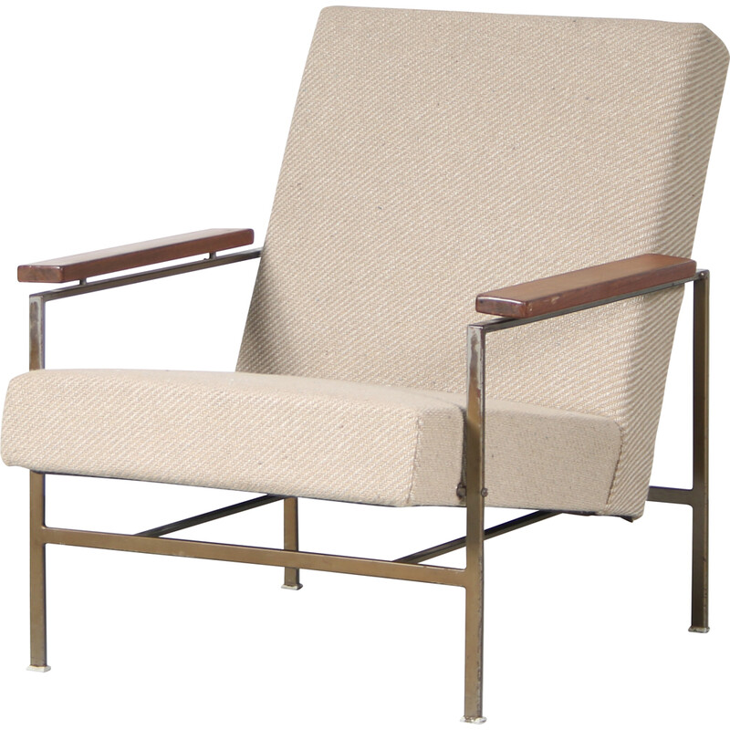 Vintage armchair in steel and brown wood by Rob Parry for Gelderland, Netherlands 1950