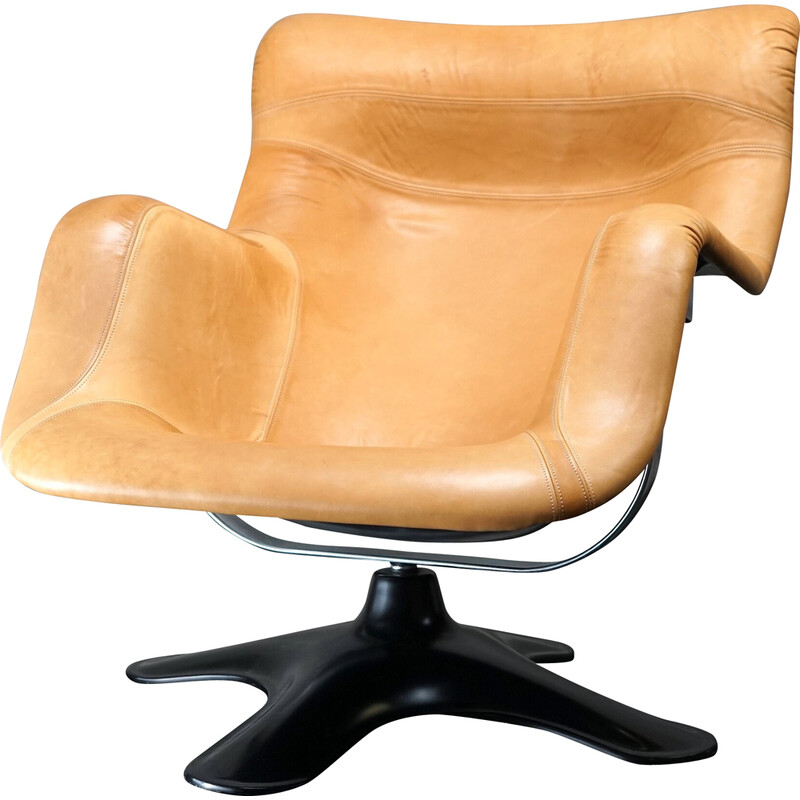 Vintage cognac leather armchair by Yrjo Kukkapuro for Haimi Karuselli, 1960