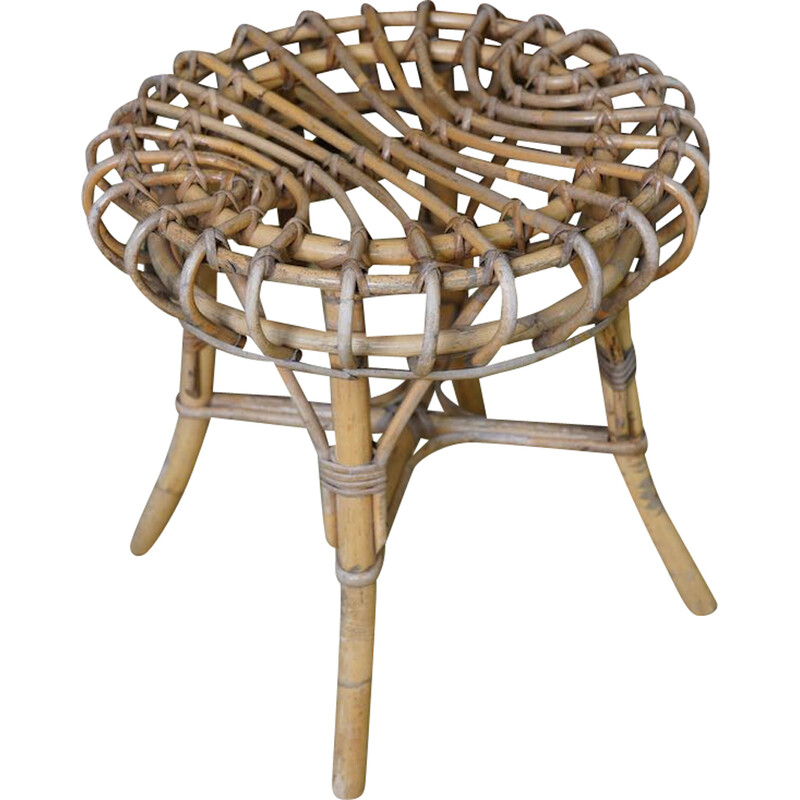 Vintage rattan stool by Franco Albini for Vittorio Bonacina, Italy 1960