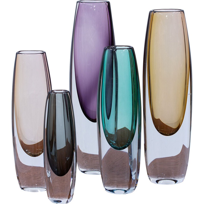 Vintage glass vases by Gunnar Nylund for Strömbergshytta, Sweden 1950