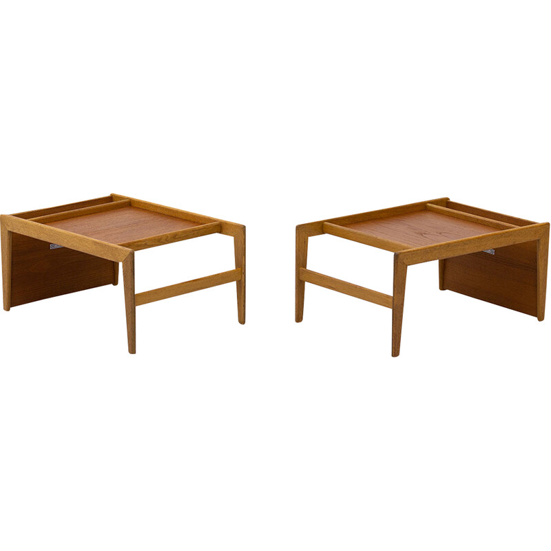 Pair of vintage Nikko bedside tables in solid oak and teak by Yngvar Sandström for Nordiska Kompaniet, 1960